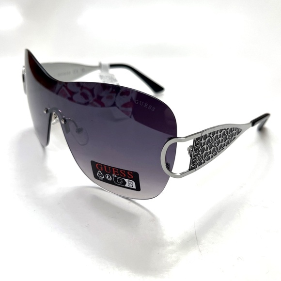 New Original GUESS Shield Sunglasses Rimless Black Silver Logo Pattern GO00038 - Picture 1 of 7